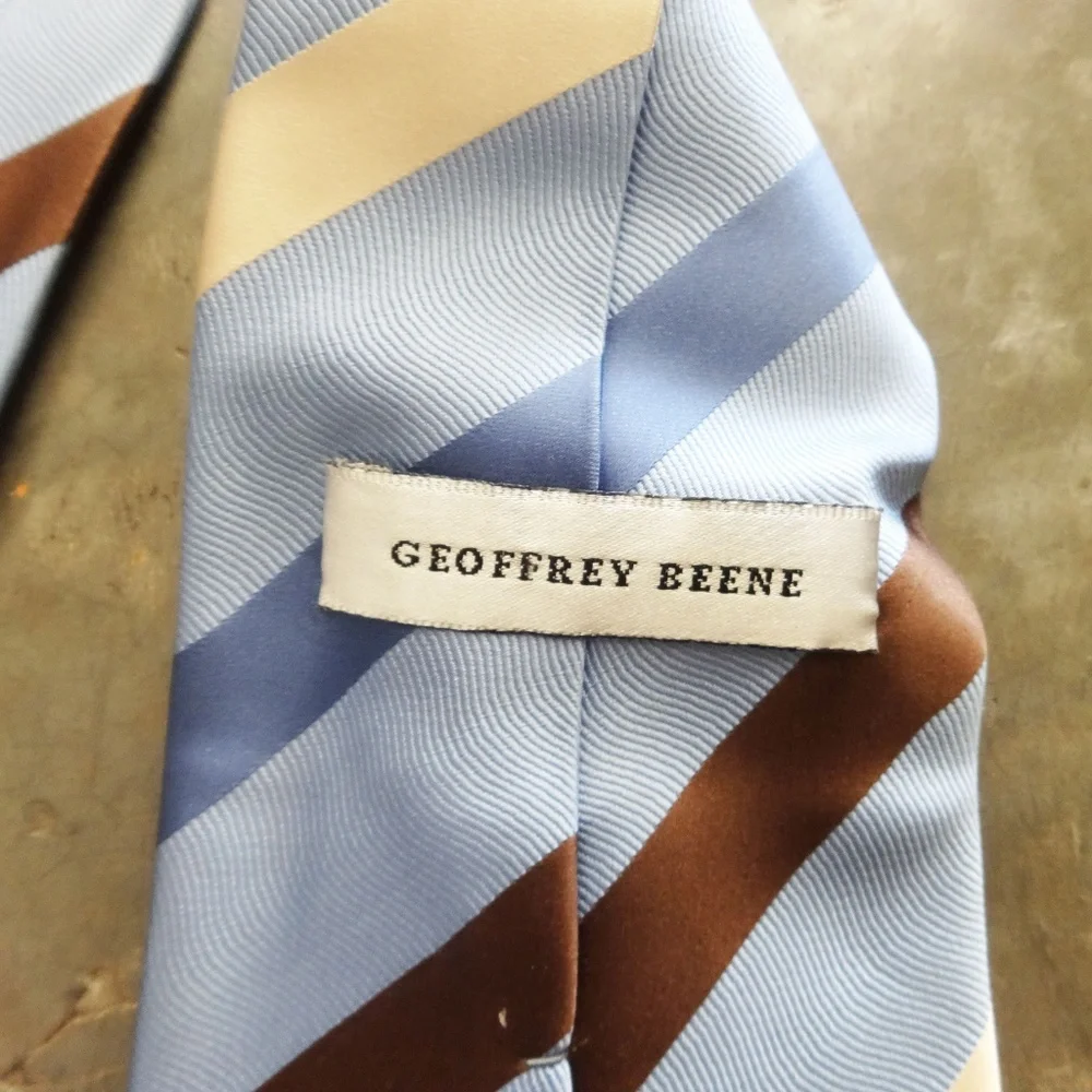 Geoffrey Beene Silk Tie Blue, Cream, Brown Stripes